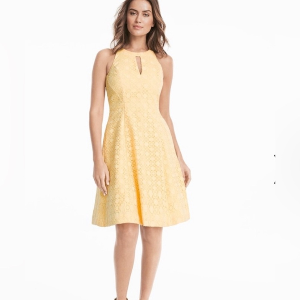WHBM Yellow Lace Fit & Flare Dress – Size O